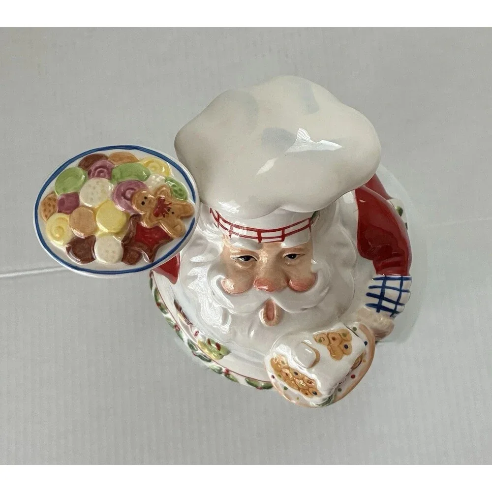 Santa Claus Cookie Jar With Clear Glass Base And Ceramic Santa On Top 12” Tall